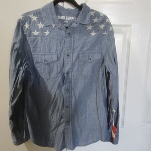 Mossimo Size Medium Denim Snap Button Shirt Stars Oxford Blue Lightweight NWT